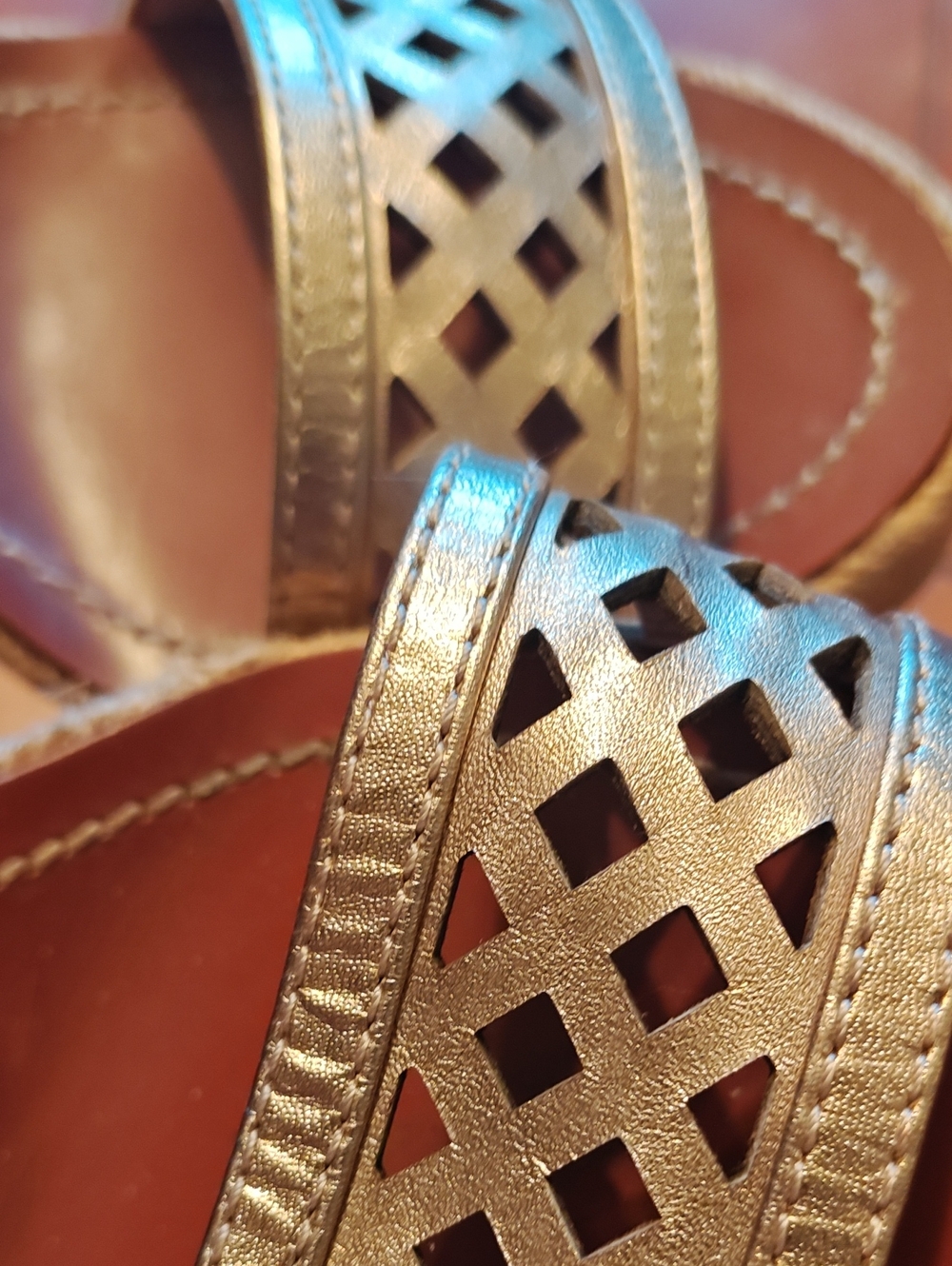 Tory Burch Metallic Bronze Laser-Cut Wedge Sandals - Picture 7 of 8